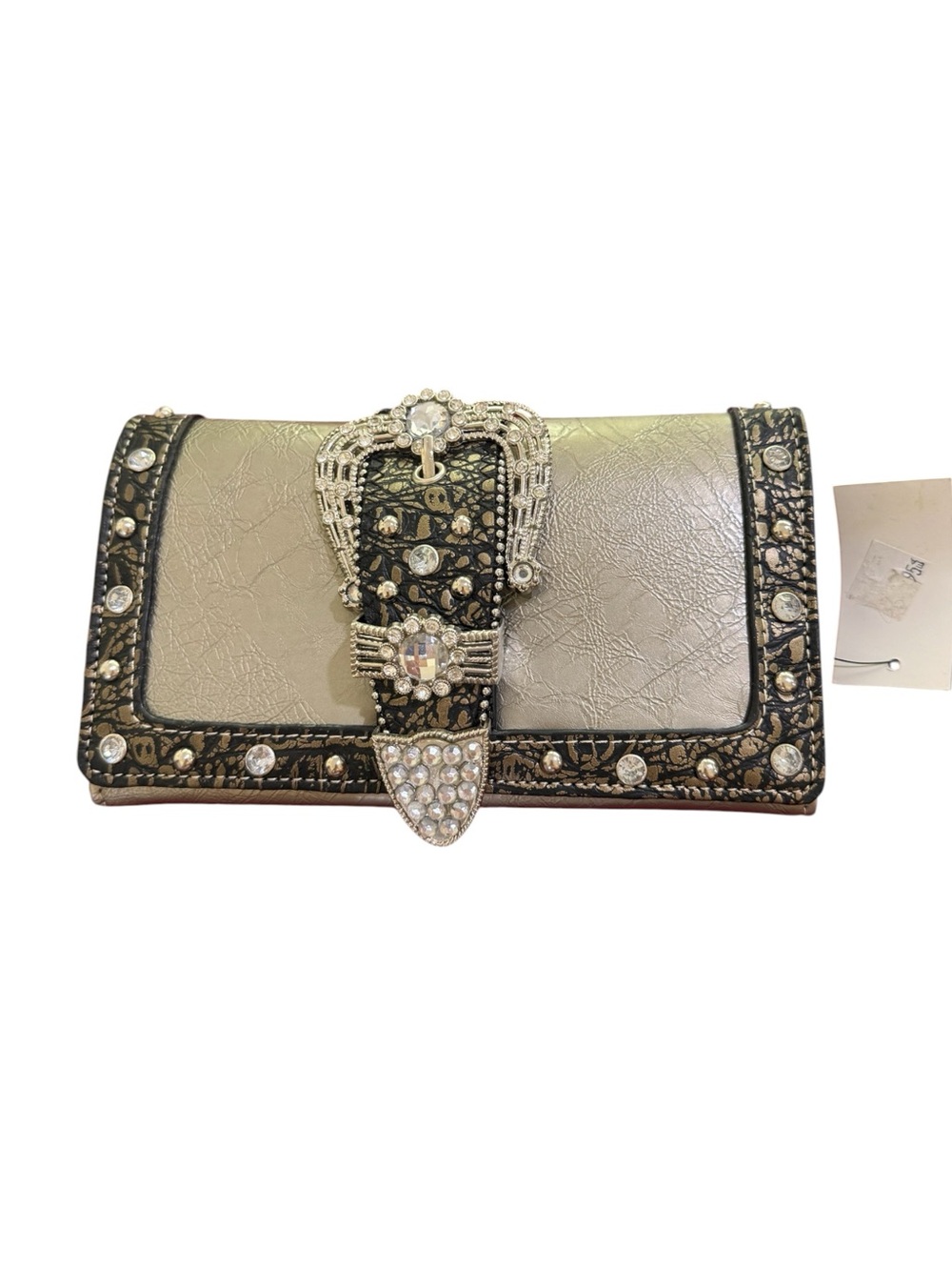 NWT Western Pewter Rhinestone Buckle Studded Wallet